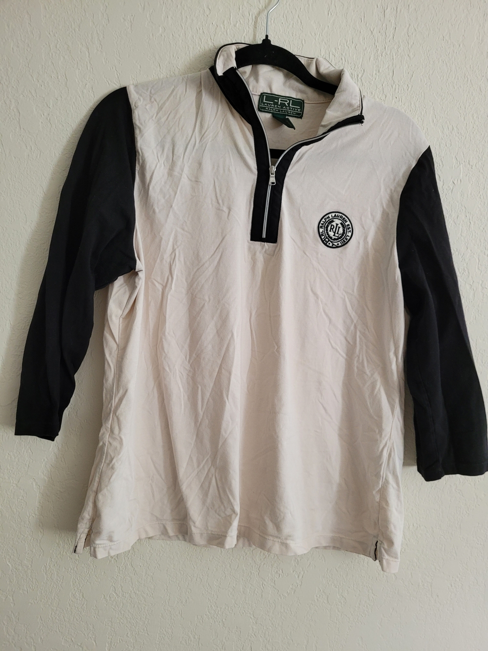 Lauren Ralph Lauren Cream & Black Half-Zip Pullover Top